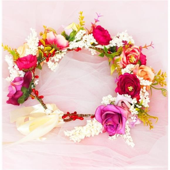 Rose Flower Crown Flower Garland Headband Hair Wreath Floral Headpiece Halo Boho - Picture 7 of 7